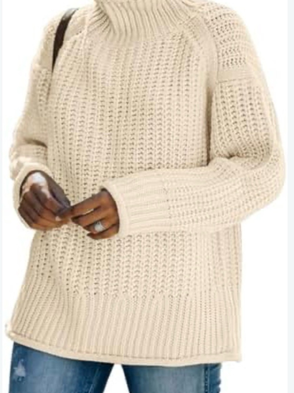 Vici Cream Oversized Turtleneck Sweater, S